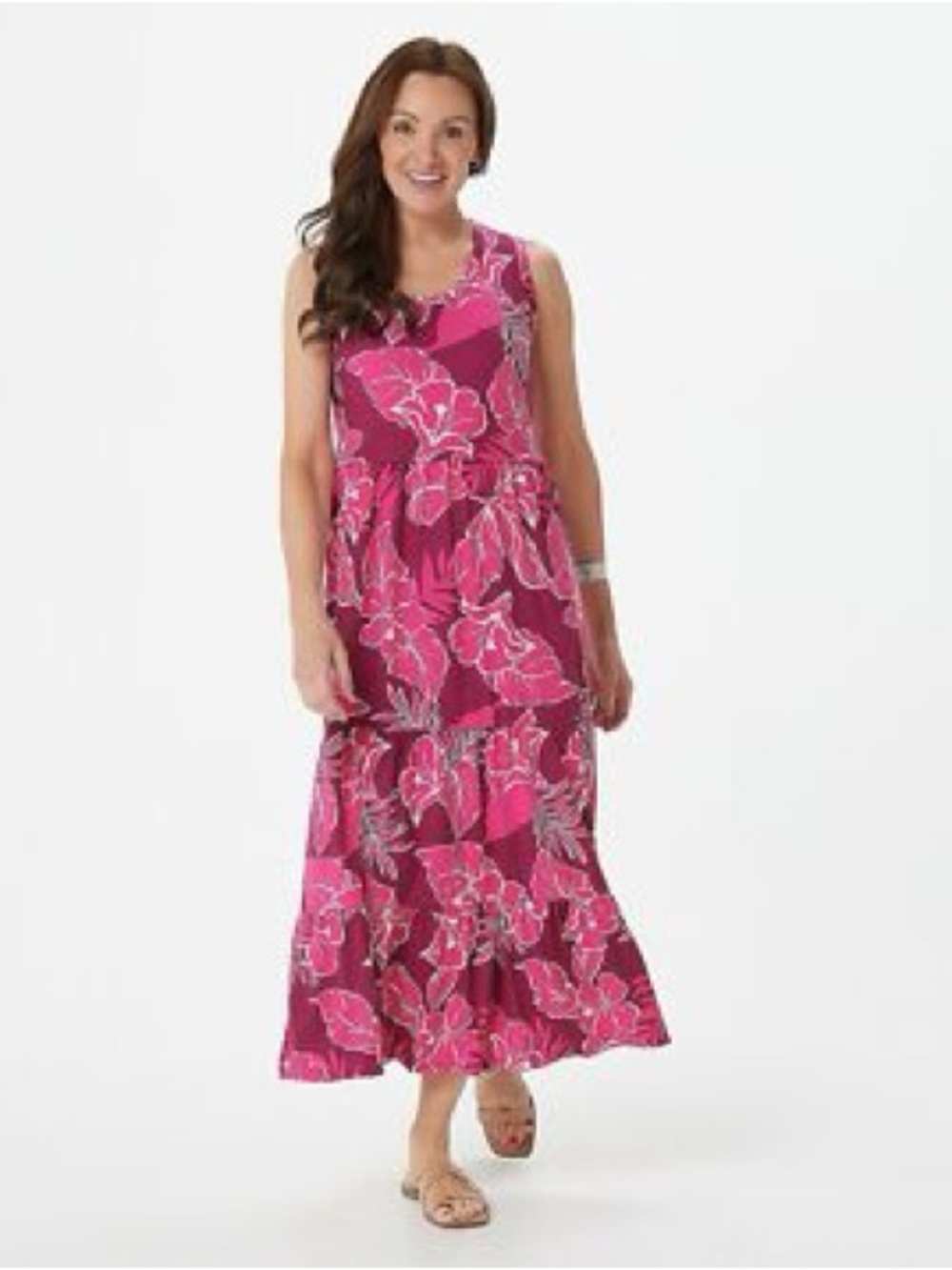 Cuddl Duds Pink Floral Tiered Maxi Dress
